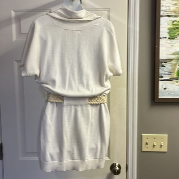 Michael Kors Cream Short Sleeve Cardigan Sweater Tunic with Beige Belt- Small - Picture 8 of 12